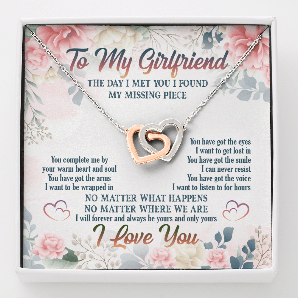To My Girlfriend From Boyfriend Day I Met You I Found My Missing Piece Interlocking Hearts Pendant Necklace - Interlocking Hearts Necklace