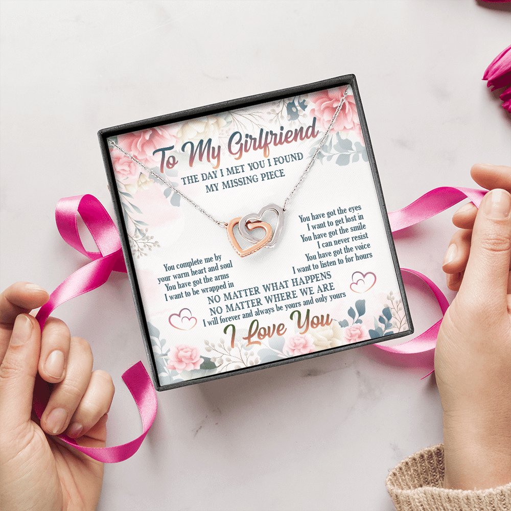 To My Girlfriend From Boyfriend Day I Met You I Found My Missing Piece Interlocking Hearts Pendant Necklace