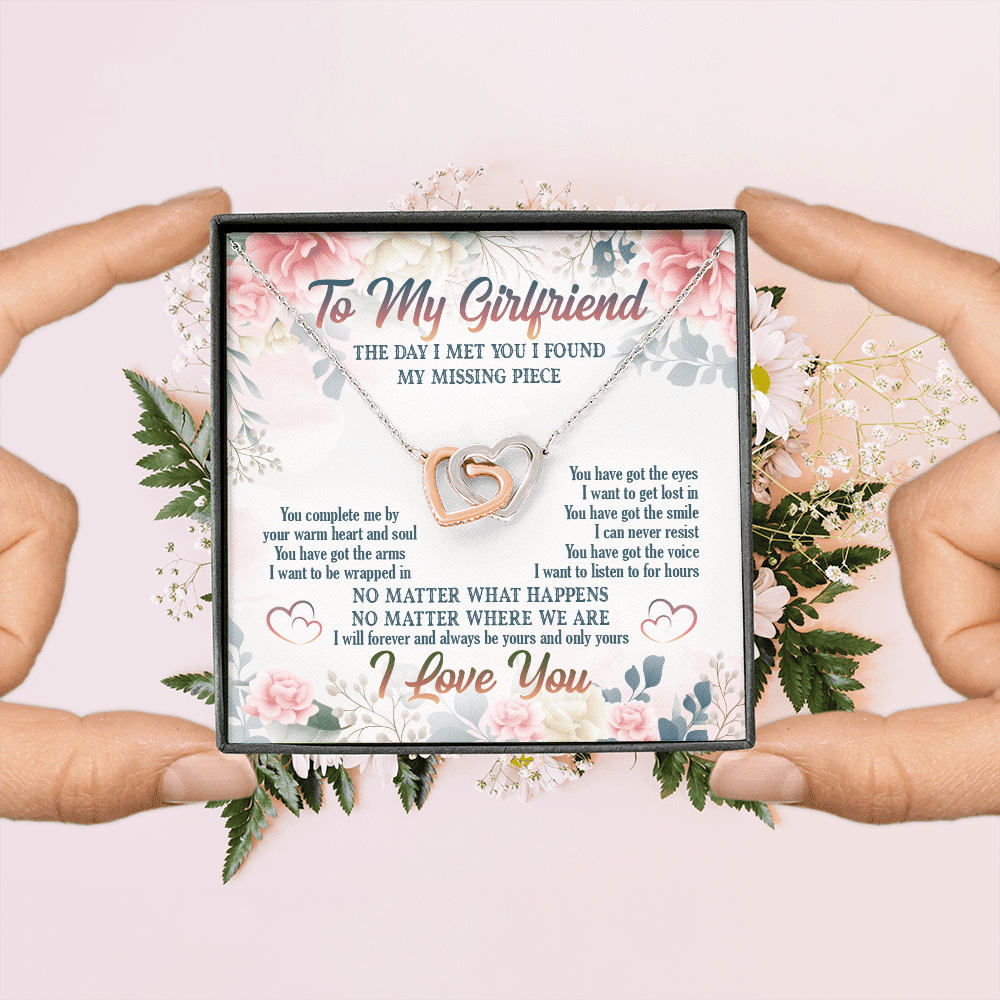 To My Girlfriend From Boyfriend Day I Met You I Found My Missing Piece Interlocking Hearts Pendant Necklace