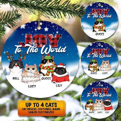 Alternative view of Personalized Cat Breeds Joy To The World Christmas Ornament - Holiday Decoration Gifts For Cat Lovers
