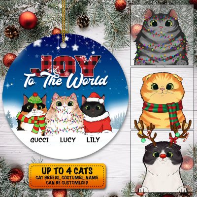 Personalized Cat Breeds Joy To The World Christmas Ornament - Holiday Decoration Gifts For Cat Lovers