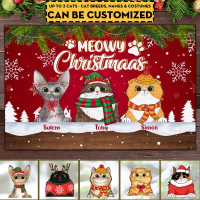 Personalized Cat Breeds Meowy Christmas Doormat - Custom Christmas Doormat For Cat Lovers
