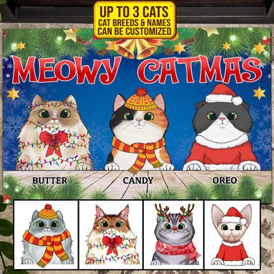 Personalized Cat Breeds Meowy Catmas Doormat - Custom Christmas Welcome Mat For Cat Lovers
