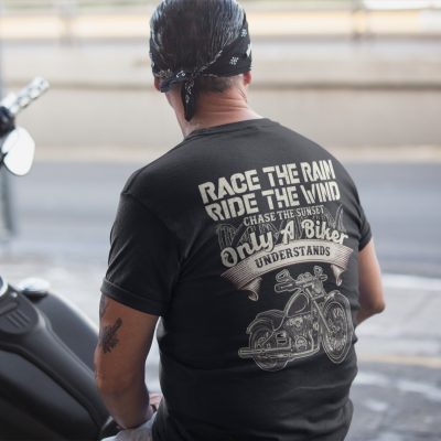 Alternative view of Race the Rain Ride the Wind only A Biker Understands Print on Back T-Shirt only - Gifts for Biker