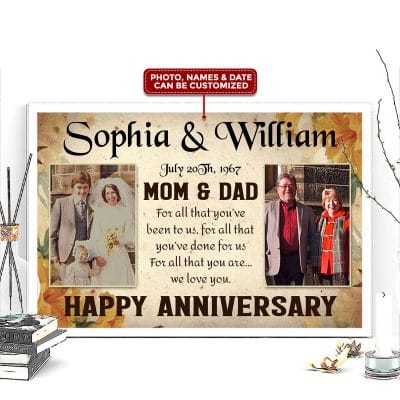 Alternative view of Personalized Photo Old Married Couple Happy Anniversary Parents Grandparents Canvas Prints - Unframed Poster