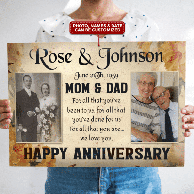 Personalized Photo Old Married Couple Happy Anniversary Parents Grandparents Canvas Prints - Unframed Poster