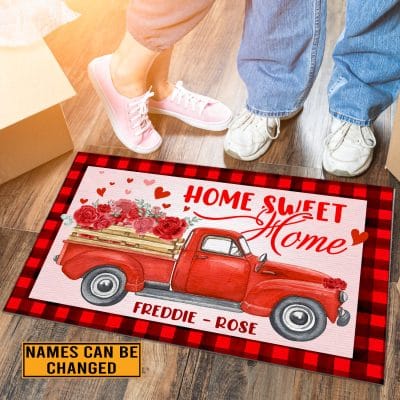 Alternative view of Personalized Home Sweet Home Valentine's Day Red Truck Outdoor Indoor Doormat - Valentine's Day Decoration