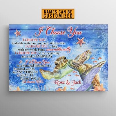 Alternative view of Personalized Turtle I Choose You To Do Life With Hand In Hand Side By Side Framed Canvas Prints - Unframed Poster