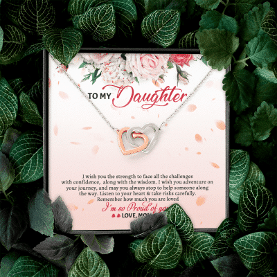 To My Daughter From Mom Wish You The Strength To Face All The Challenges Interlocking Hearts Pendant Necklace
