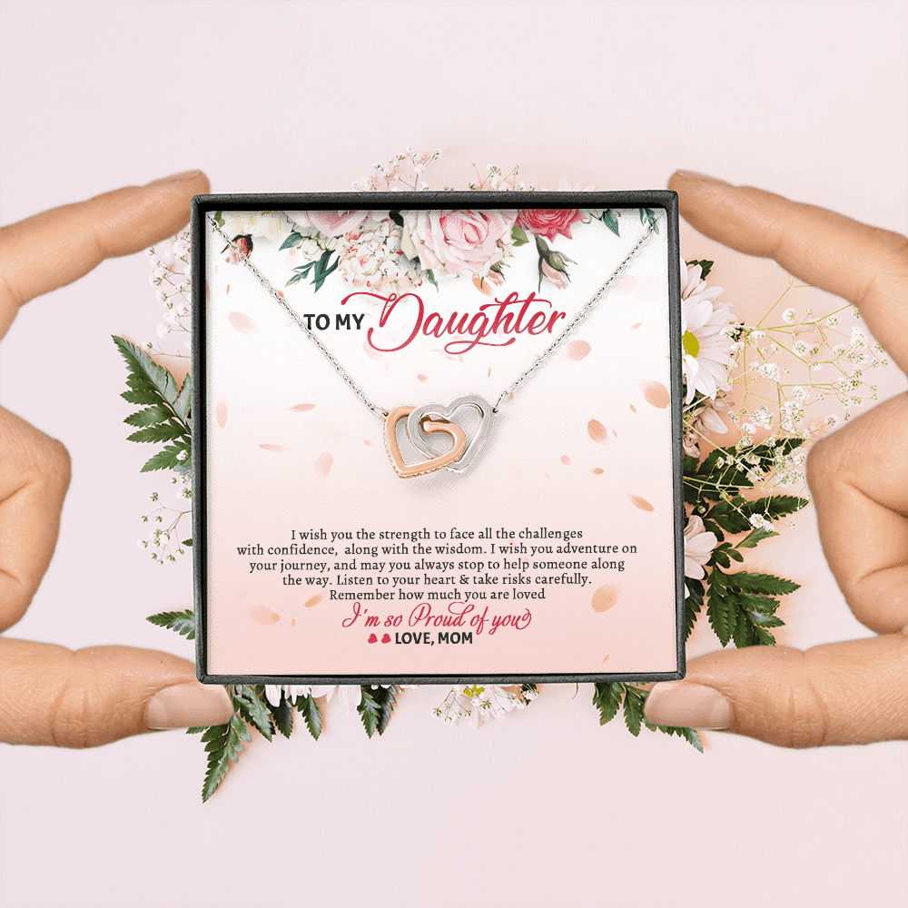 To My Daughter From Mom Wish You The Strength To Face All The Challenges Interlocking Hearts Pendant Necklace