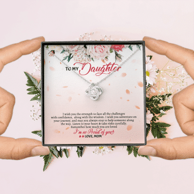 To My Daughter From Mom I Wish You The Strength To Face All The Challenges Love Knot Necklace Jewelry