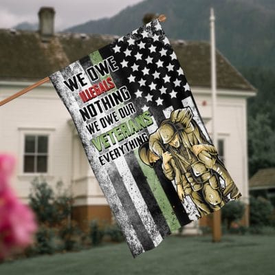 We Own Illegals Nothing We Owe Our Veterans Everything Thin Green Line Outdoor Indoor Decorative Garden Flag - House Flag - Wall Flag