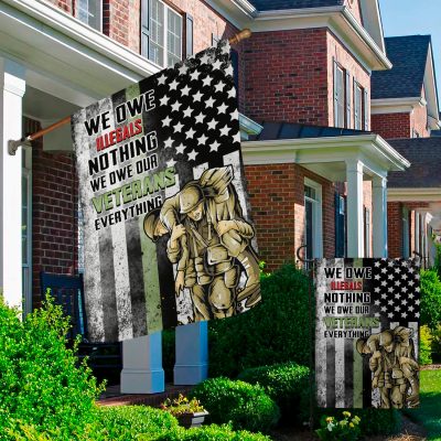 Alternative view of We Own Illegals Nothing We Owe Our Veterans Everything Thin Green Line Outdoor Indoor Decorative Garden Flag - House Flag - Wall Flag