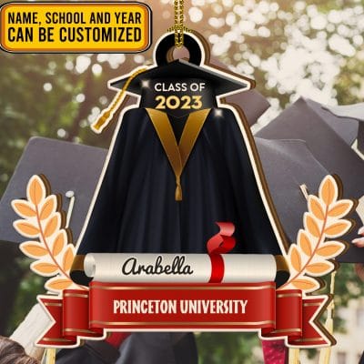 Alternative view of Personalized Graduation Grad Gown With Cap Class Of Custom Shaped Wooden Christmas Ornament Keepsake