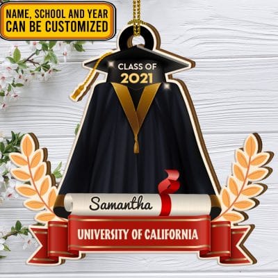 Personalized Graduation Grad Gown With Cap Class Of Custom Shaped Wooden Christmas Ornament Keepsake