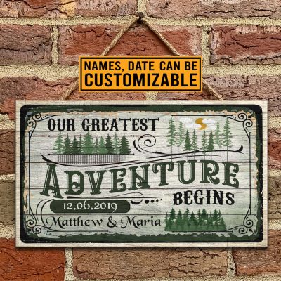 Personalized Our Greatest Adventure Begins Wedding Wooden Door Sign - Front Porch Sign Indoor Outdoor Decor