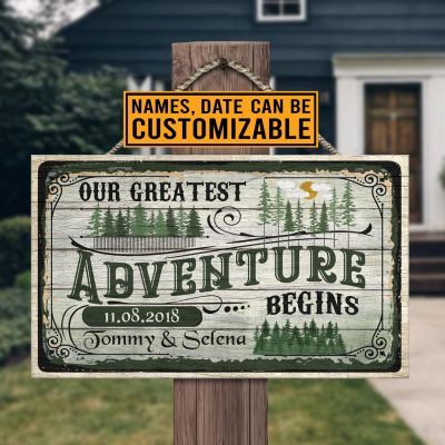 Alternative view of Personalized Our Greatest Adventure Begins Wedding Wooden Door Sign - Front Porch Sign Indoor Outdoor Decor