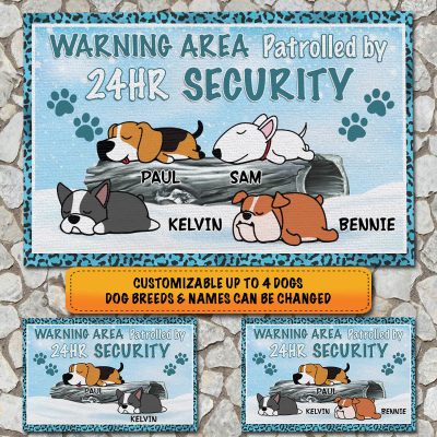 Personalized Sleeping Lying Dog Warning Area Patrolled By 24h Security Outdoor Doormat - Indoor Mat