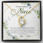 To My Badass Niece I Wish You The Strength To Face Challenges Forever Heart Necklace - Niece Birthday Gifts From Aunt - Forever Love Necklace (18K Yellow Gold)