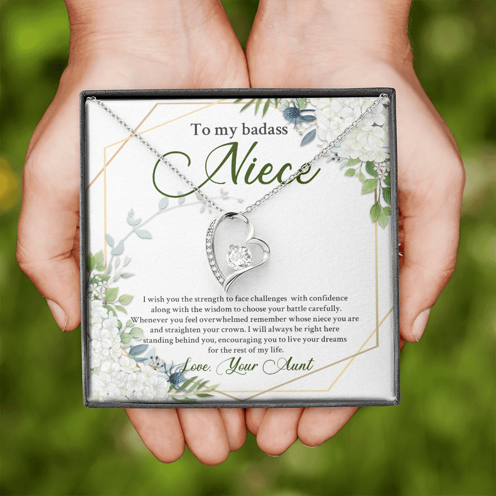 To My Badass Niece I Wish You The Strength To Face Challenges Forever Heart Necklace - Niece Birthday Gifts From Aunt