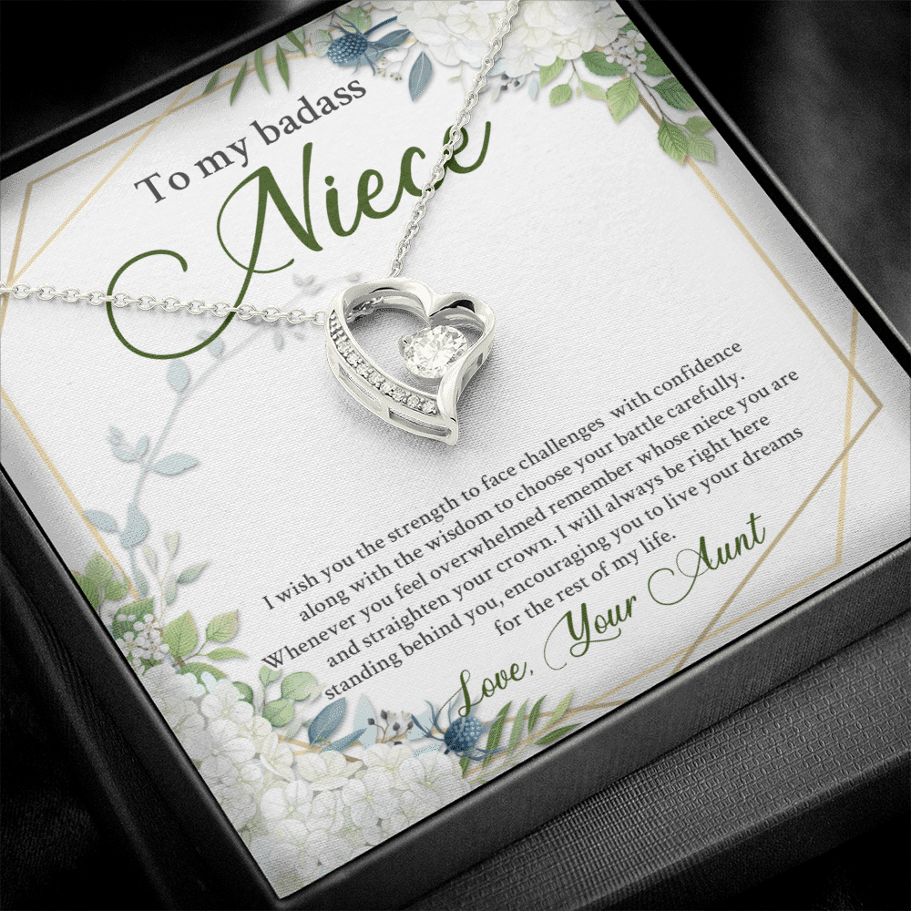 To My Badass Niece I Wish You The Strength To Face Challenges Forever Heart Necklace - Niece Birthday Gifts From Aunt