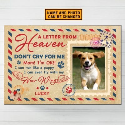 Personalized Photo A Letter From Heaven Don't Cry For Me I Can Run Like A Puppy Dog Memorial Canvas Prints - Poster
