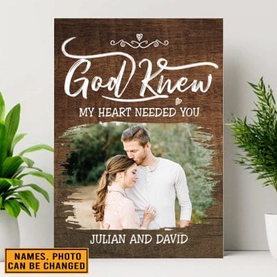 Alternative view of Custom Photo God Knew My Heart Needed You Anniversary Vertical Framed Canvas Prints - Wall Art - Poster
