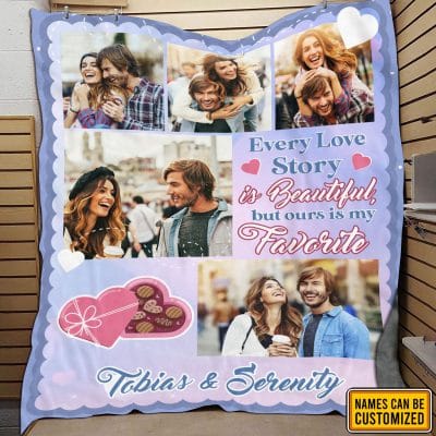 Custom Photo Valentines Gifts Personalized Every Love Story Is Beautiful but Ours Is My Favorite Fleece Blanket - Mink Blanket