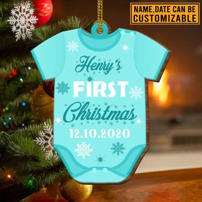 Personalized Baby Boy Bodysuit First Christmas Decorative Custom Shaped Wooden Christmas Ornament Keepsake