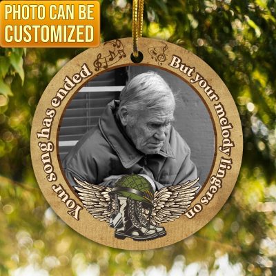 Personalized Photo Your Song Has Ended But Your Melody Lingers On Veteran Memorial Circle Ornament