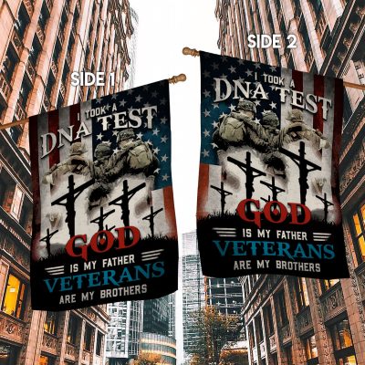 Alternative view of I Took DNA Test God Is My Father Veterans Are My Brothers Garden Flag - Veteran Patriotic House Flag