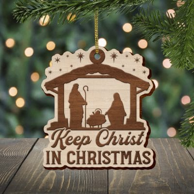 Keep Christ In Christmas Nativity Manger Scene Religious Custom Shaped Wooden Christmas Ornament Keepsake