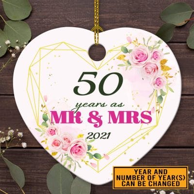 Alternative view of Personalized Years As Mr And Mrs Heart Ornament - Wedding Anniversary Valentine's Day Gifts For Couple