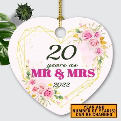 Personalized Years As Mr And Mrs Heart Ornament - Wedding Anniversary Valentine's Day Gifts For Couple