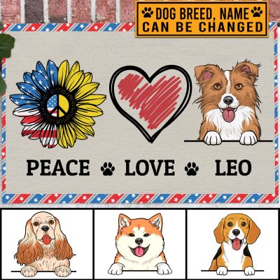 Peace Love Dog Personalized Dog Breed Indoor Outdoor Doormat - Custom Dog Door Mat - Dog Lover Gifts