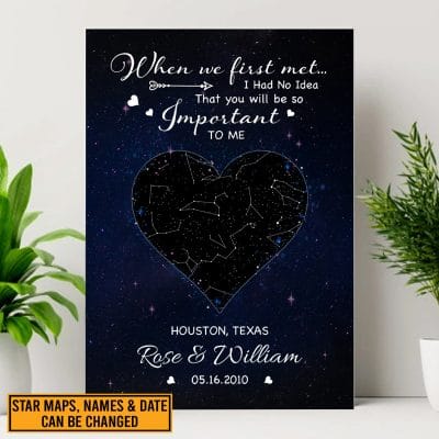 Custom Gift on Valentine's Day When We First Met I Had No Idea That You Will Be So Important To Me Custom Star Map Constellation Canvas