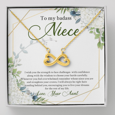 To My Badass Niece I Wish You The Strength To Face Challenges Infinity Heart Necklace - Niece Birthday Gifts - Infinity Heart Necklace (18K Yellow Gold)