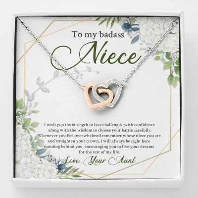 To My Badass Niece I Wish You The Strength To Face Challenges Interlocking Hearts Necklace - Niece Birthday Gifts - Interlocking Hearts Necklace