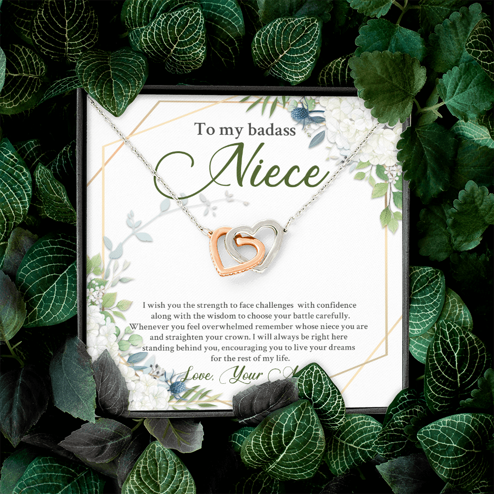 To My Badass Niece I Wish You The Strength To Face Challenges Interlocking Hearts Necklace - Niece Birthday Gifts