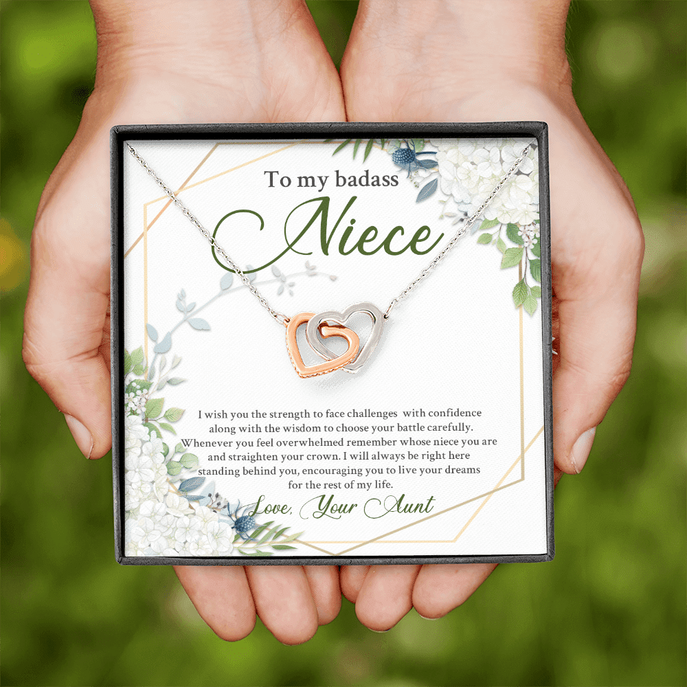 To My Badass Niece I Wish You The Strength To Face Challenges Interlocking Hearts Necklace - Niece Birthday Gifts