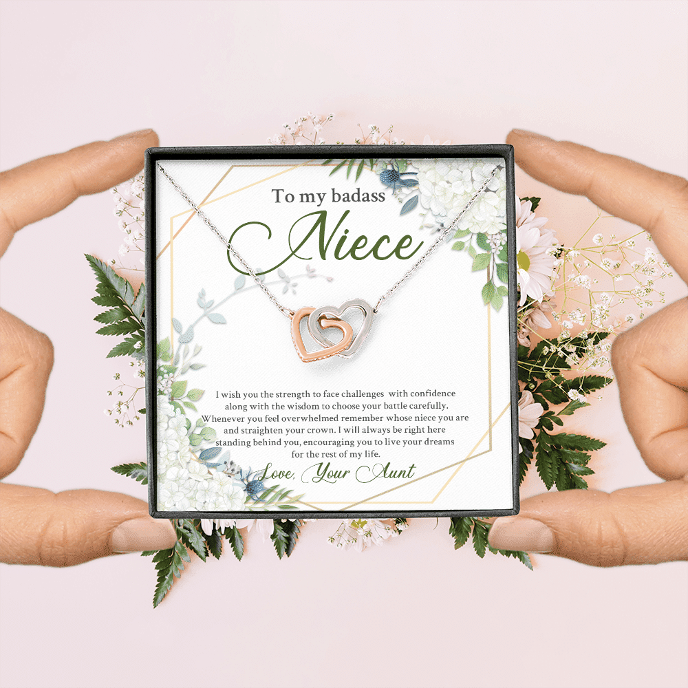 To My Badass Niece I Wish You The Strength To Face Challenges Interlocking Hearts Necklace - Niece Birthday Gifts