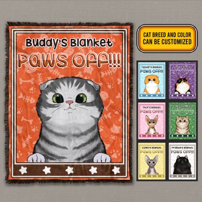 Personalized Cat Breed Paws Off It's My Blanket Customized Cat Fleece Blanket – Mink Blanket – Woven Blanket