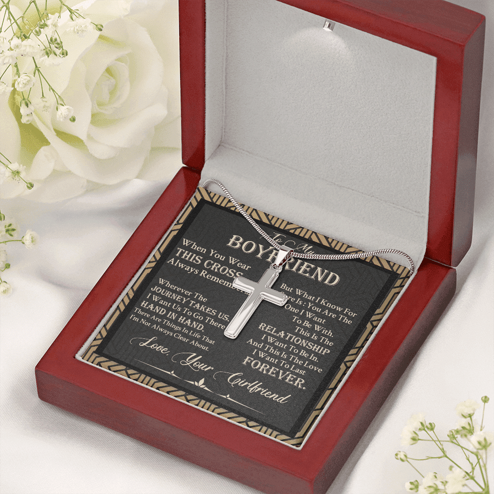 To My Boyfriend When You Wear This Cross Always Remember Christian Cross Pendant Necklace
