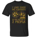 3VT. I Like Dogs And Elephants, Black, Unisex T-Shirt