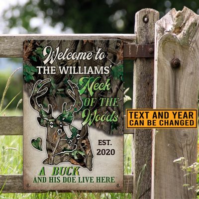 Personalized Deer Couple A Buck And His Doe Live Here Valentines Day Metal Sign - Indoor Outdoor Decor