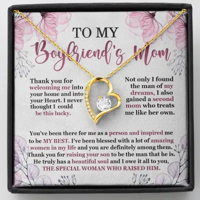 To My Boyfriend's Mom Thank You For Welcoming Me Forever Heart Pendant Necklace - Forever Love Necklace (18K Yellow Gold)