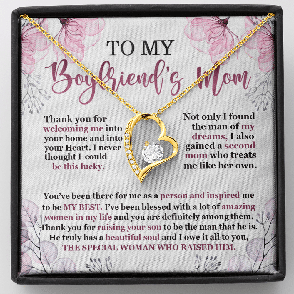 To My Boyfriend's Mom Thank You For Welcoming Me Forever Heart Pendant Necklace - Forever Love Necklace (18K Yellow Gold)