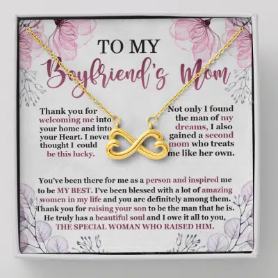 To My Boyfriend's Mom Thank You For Welcoming Me Infinity Heart Pendant Necklace - Infinity Heart Necklace (18K Yellow Gold)