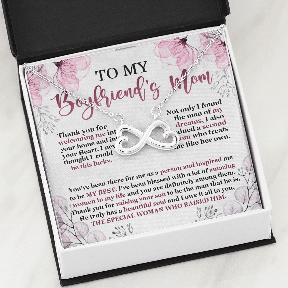 To My Boyfriend's Mom Thank You For Welcoming Me Infinity Heart Pendant Necklace