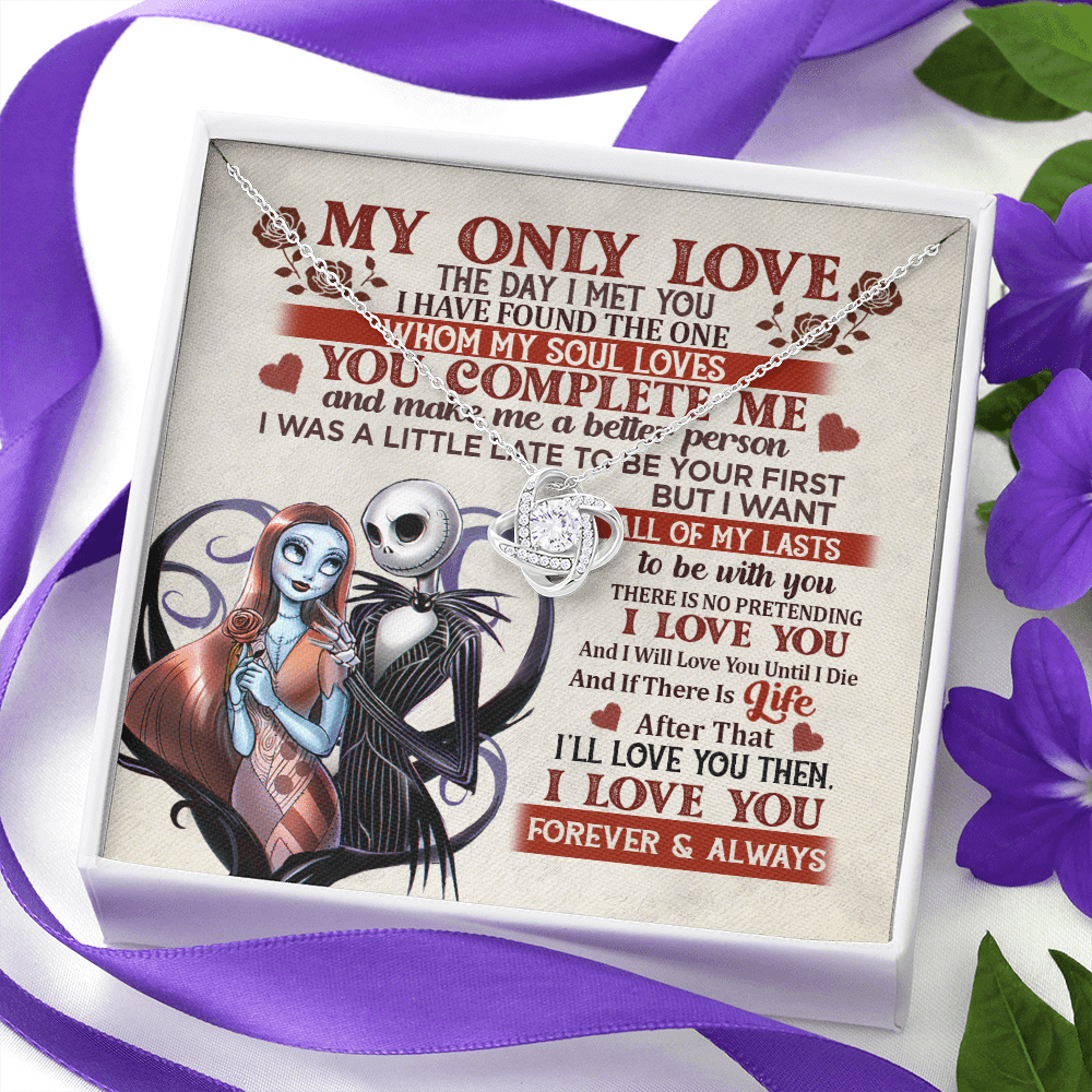 Jack and Sally Nightmare Before Christmas My Only Love The Day I Met You Valentines Love Knot Necklace